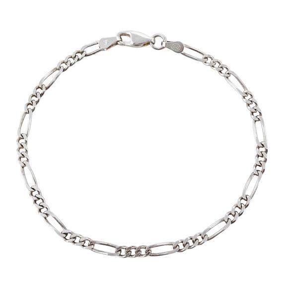Italian Figaro Chain Bracelet | Classic Flat Link | Sterling Silver 925 | 7" - Picture 4 of 6